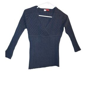 Tapemeasure Women's Ribbed V Neck Long Sleeve Sweater Blue Gray Jr Medium EUC